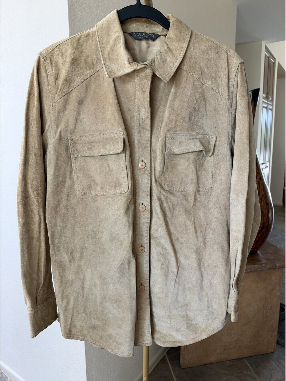 Solutions New York Tan Genuine Suede Utility Shacket L